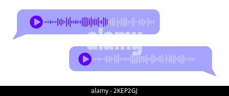 Voice messages in bubble frames. Audio chat elements with playing speech waves isolated on white background. Online messenger, radio, podcast mobile app interface. Vector flat illustration Stock Vector
