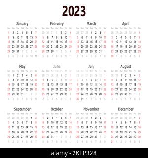 2023 Calendar vector illustration. 2023 calendar template. Simple calendar design. Calendar Stock Vector