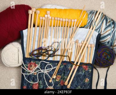 Knitting tools and kit for crafting Stock Photo