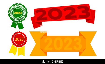 Set of ribbon with the number 2023. Banner template. Label sticker ...