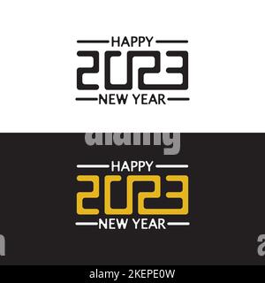 Happy New Year 2023 text design. Brochure design template, card, banner. Vector illustration. Stock Vector