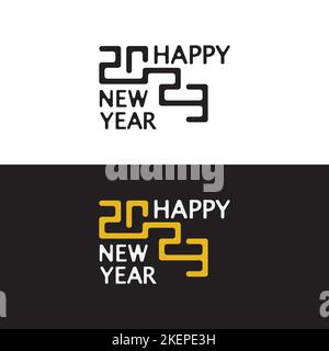 Happy New Year 2023 text design. Brochure design template, card, banner. Vector illustration. Stock Vector