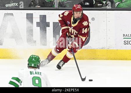 Denver Pioneers forward Rieger Lorenz (14) scores the final goal in the ...