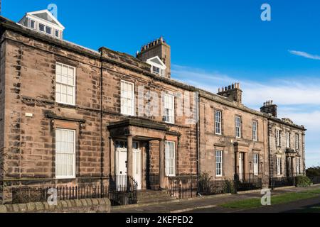 1,2 and 3 Wellington Terrace, listed early 19th century town houses in Berwick upon Tweed, Northumberland, England, UK Stock Photo