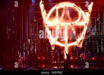 Dusseldorf, Germany. 13th Nov, 2022. November 13th, 2022, Dusseldorf, Germany. Muse perform at The MTV European Music Awards, PSD Bank Dome. Credit: Doug Peters/Alamy Live News Stock Photo