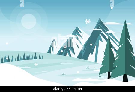 Beautiful Village House Mountain Winter Snow Landscape Stock Vector