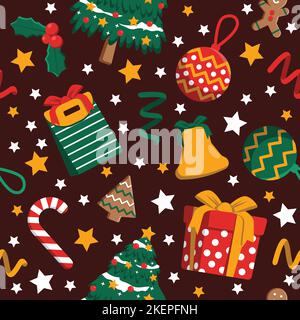 Winter Season December Merry Christmas Holiday Seamless Pattern Background Stock Vector