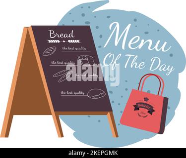 Menu of the day, board with bakery offers sale Stock Vector