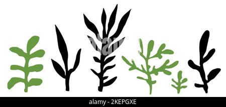 Foliage and leafage, seaweed or plants with twigs Stock Vector
