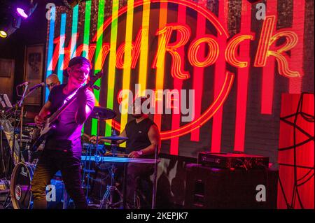 The Filipino band, Band@Work, plays a Halloween show at The Hard Rock Cafe, Phnom Penh, Cambodia. © Kraig Lieb Stock Photo