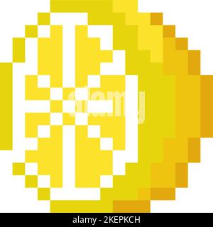 Sliced fruit, pixelated lemon icon 8 bit style Stock Vector