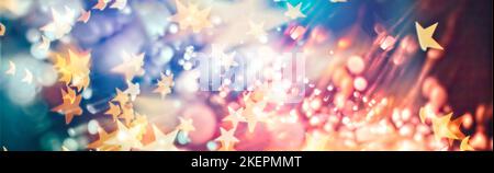 abstract twinkled christmas background , magic holiday abstract glitter background with blinking stars . Blurred bokeh of Christmas lights. Stock Photo