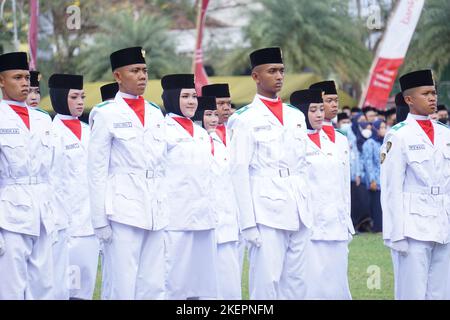 Indonesian flag raiser (paskibraka) in independence day ceremony Stock Photo