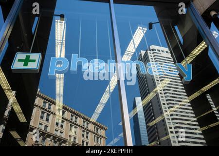 Pharmacy sign is seen at a Walgreens store in Boston, Massachusetts, on Thursday, June 30, 2022. Stock Photo