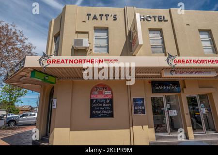 The Tatts Hotel is a long-established pub in the main street of Inverell with a traditional Bar, beer-garden, restaurant and VIP lounge, northern NSW Stock Photo