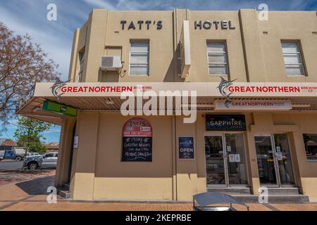 The Tatts Hotel is a long-established pub in the main street of Inverell with a traditional Bar, beer-garden, restaurant and VIP lounge, northern NSW Stock Photo