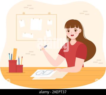 Drafting, Engineer or Architect Working on Drawing Board Projecting and Draft in Flat Cartoon Hand Drawn Templates Illustration Stock Vector