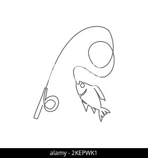 Fishing One line drawing on white background Stock Vector
