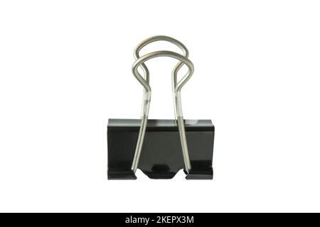 Black binder clip on white background Stock Photo