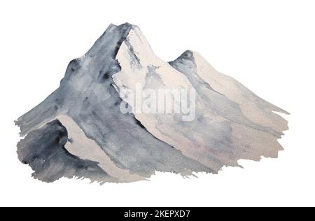 Watercolor illustration of picturesque snowy mountains isolated Stock Photo