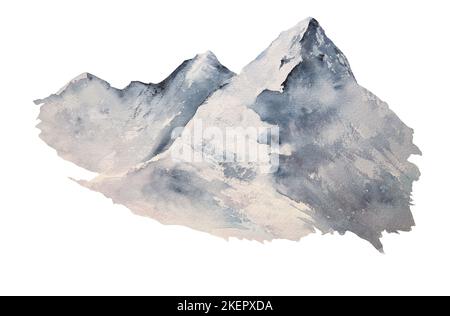 Watercolor illustration of picturesque snowy mountains isolated Stock Photo