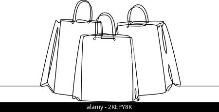 Paper shopping bags continuous line drawing Stock Vector