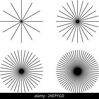 Radial circle lines. Circular radiating lines geometric element. Sun star rays symbol. Abstract geometric shapes. Design element. Vector illustration Stock Vector