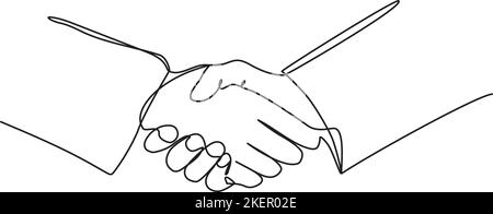 Business Handshake continuous line vector illustration. Collaboration, teamwork, greeting or agreement concept Stock Vector