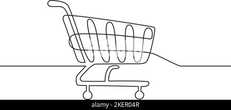 Shopping cart vector continuous line drawing Stock Vector