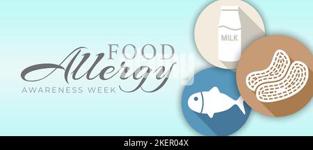 Food Allergy Awareness Week Illustration Background with Milk, Peanuts and Fish Icons Stock Vector