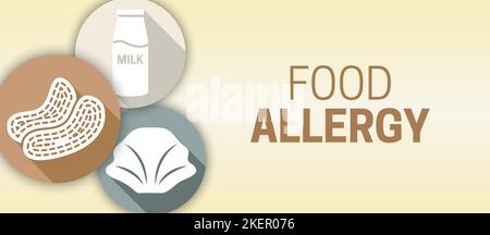 Food Allergy Illustration Background with Milk, Peanuts and Shellfish Icons Stock Vector