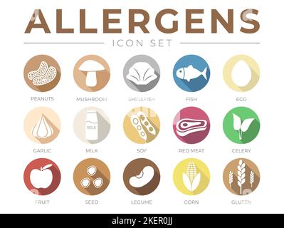 Allergen free icons set. Round and color. Vector illustration for ...