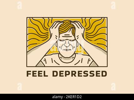 Vintage art illustration design of someone who is depressed Stock Vector