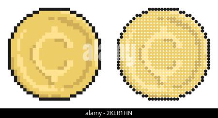 Pixel icon. Gold American coin 1 cent. Cash, bank loan. Simple retro game vector isolated on white background Stock Vector