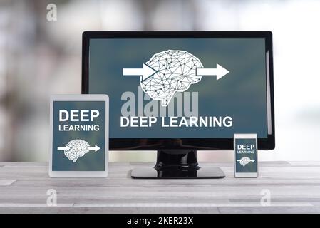 Deep learning concept shown on different information technology devices Stock Photo