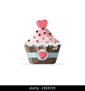 Cupcake icon with hearts decoration. Valentine sweet dessert. Vector illustration Stock Vector