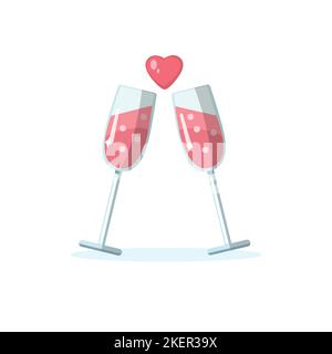 Two glasses and a heart. Valentine day celebration. Vector illustration Stock Vector