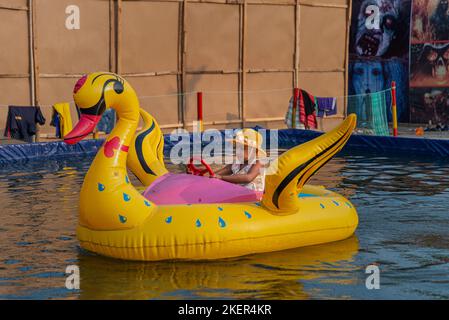 A child is playing in the park, at Khulna Circuit House, Khulna, Bangladesh. Stock Photo