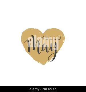 Vector illustration. Handwritten lettering of Hello May. Template for Banner, Greeting Card, Postcard, Invitation, Poster or Sticker. Stock Vector