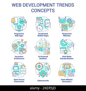 Web development trends concept icons set Stock Vector