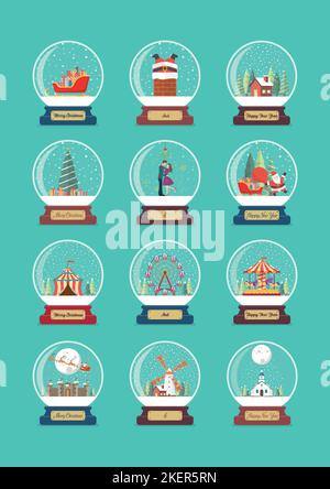 Merry christmas and Happy new year glass ball collection. Vector illustration Stock Vector