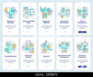 Trends in web technology onboarding mobile app screen set Stock Vector