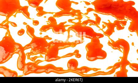 Orange sauce splashes isolated on white a background. Top view. Stock Photo