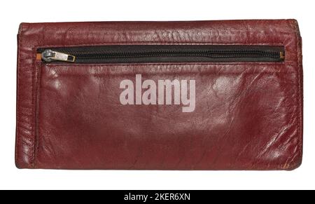 Old leather wallet isolated on white background Stock Photo