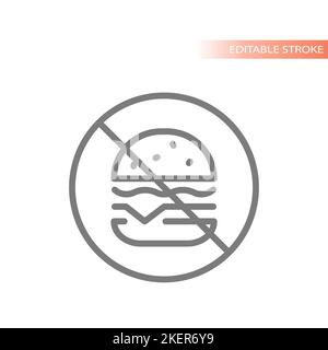 No junk food line vector icon. Burger crossed, healthy eating, do not eat unhealthy food outlined sign. Stock Vector