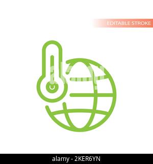 Globe and thermometer line vector icon. Global warming, climate change and environment friendly symbol. Stock Vector