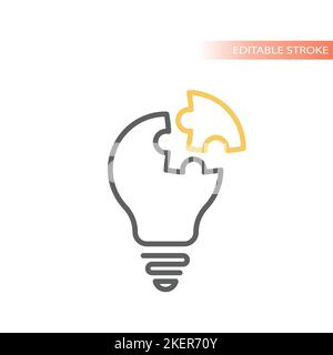 Light bulb and puzzle piece line vector icon. Lightbulb business solution and idea outlined symbol. Stock Vector