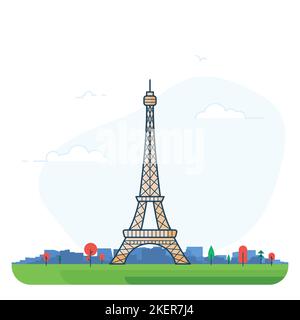Paris Eiffel tower line style Stock Vector