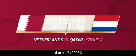 Netherlands - Qatar football match illustration in group A. Vector flags. Stock Vector