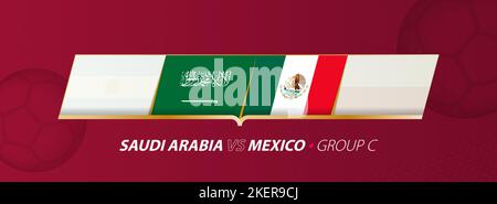 Saudi Arabia - Mexico football match illustration in group A. Vector flags. Stock Vector